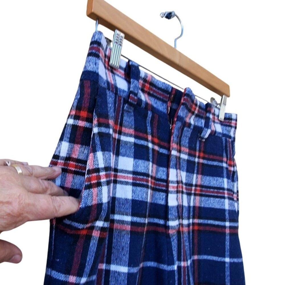 Vintage 60s Mod Pants Women 4 Blue Red White Plaid Flared Cuffed NWOT 29" Waist - Picture 14 of 15
